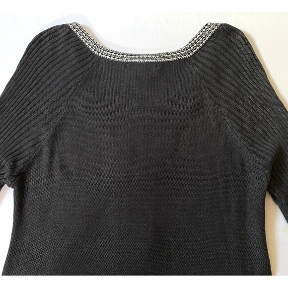 RBX Tie Front Sweater Womens Size L Dark Gray White Fluted Ribbed Knit Sleeves - Picture 7 of 16